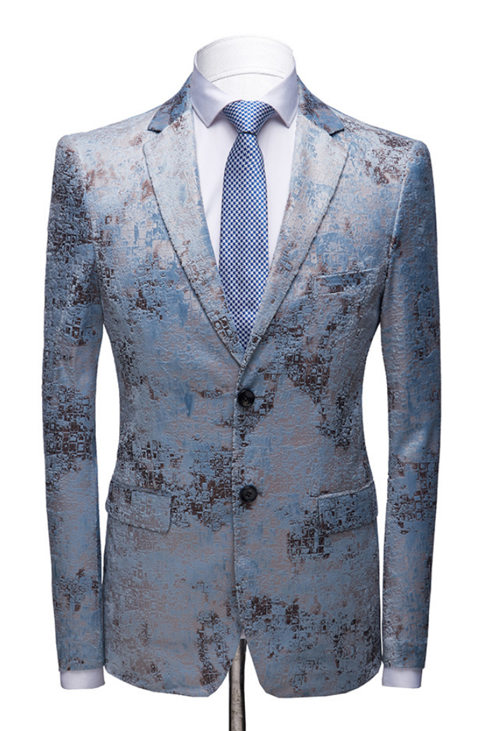 Classy Blue Notched Lapel Wedding Suit for Men's Party with White Pants-Wedding Suits-BallBride