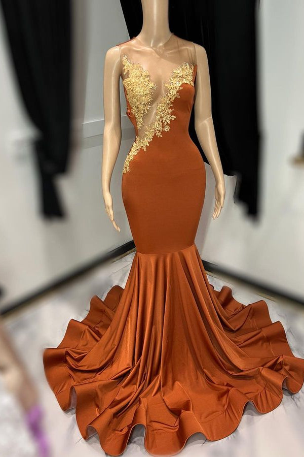 Classy Burnt Orange Prom Dress with Appliques-Occasion Dress-BallBride