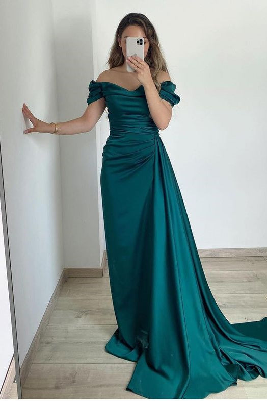 Classy Off-the-Shoulder Mermaid Long Prom Dress with Ruffles-Occasion Dress-BallBride