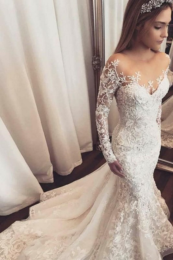 Classy Sweetheart Mermaid Wedding Dress With Lace Appliques-Wedding Dresses-BallBride