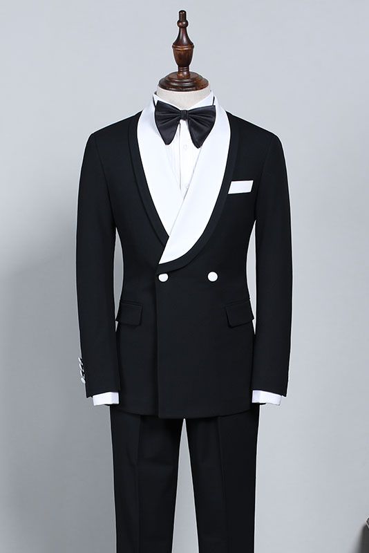 Clement New Black & White Slim Fit Wedding Suit for Grooms-Wedding Suits-BallBride