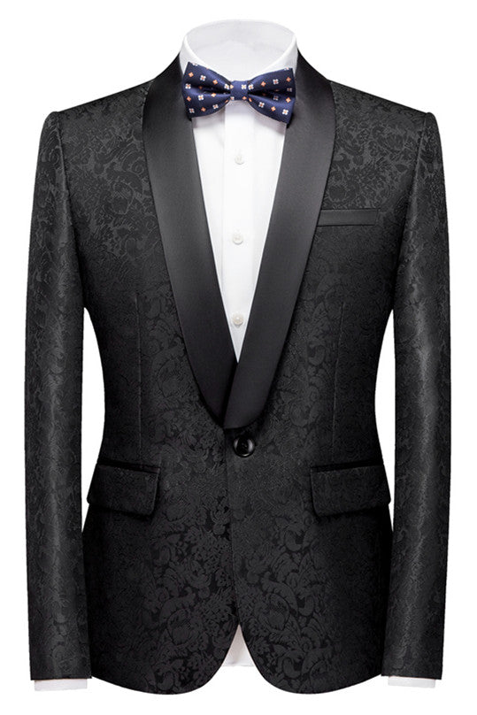 Colin Black Jacquard Classic Shawl Lapel Wedding Suit for Men-Wedding Suits-BallBride
