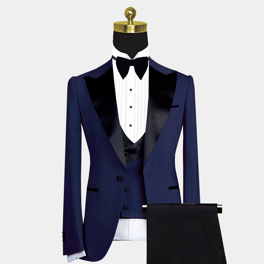 Cool Dark Navy Peaked Lapel Men Suit for Weddings-Wedding Suits-BallBride