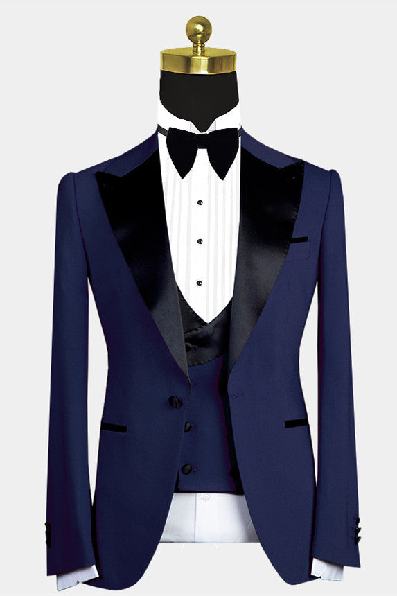 Cool Dark Navy Peaked Lapel Men Suit for Weddings-Wedding Suits-BallBride