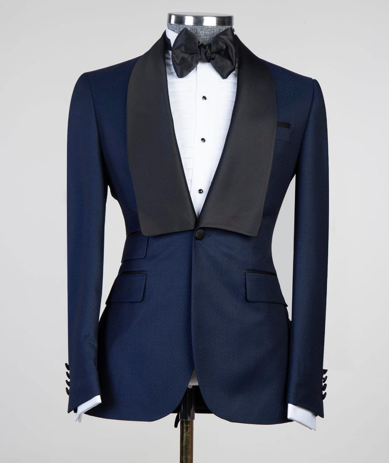 Craig Navy Blue 3-Piece Suit with Shawl Lapel-Wedding Suits-BallBride