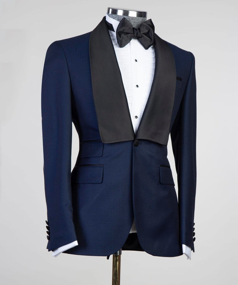 Craig Navy Blue 3-Piece Suit with Shawl Lapel-Wedding Suits-BallBride