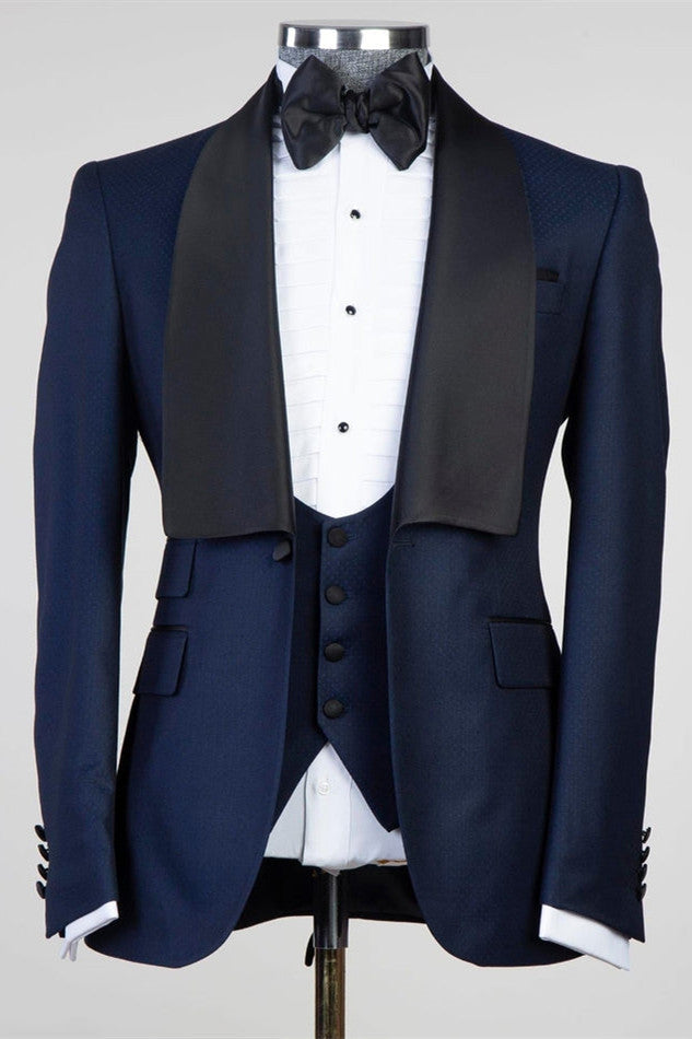 Craig Navy Blue 3-Piece Suit with Shawl Lapel-Wedding Suits-BallBride