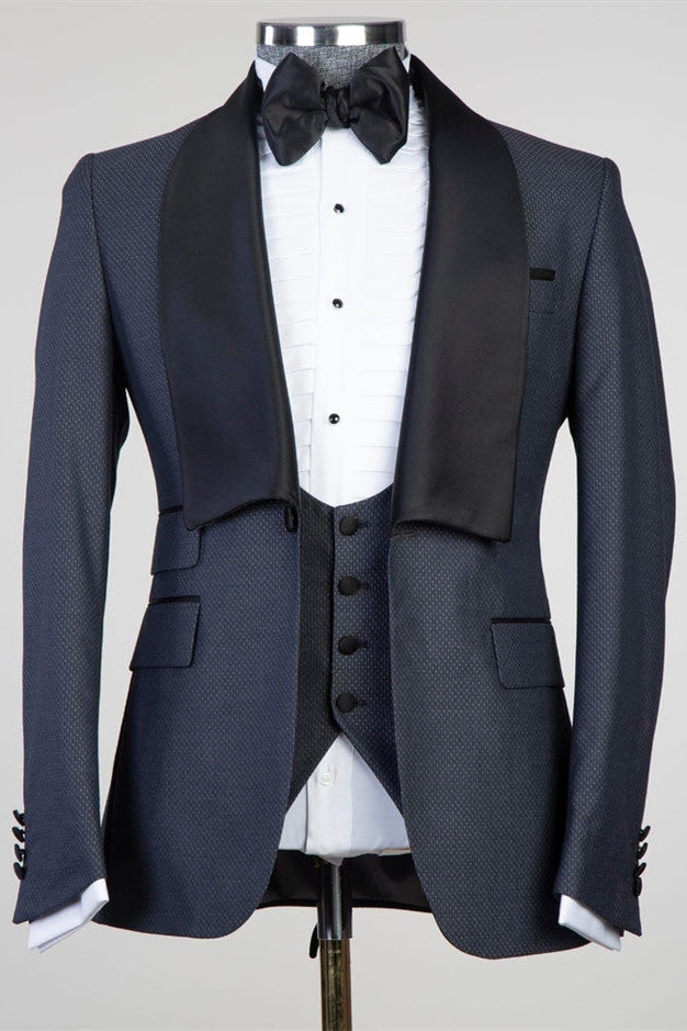 Dark Blue 3-Pieces Men Suits - Cliff Fashion Style Lapel Easy Fit-Wedding Suits-BallBride