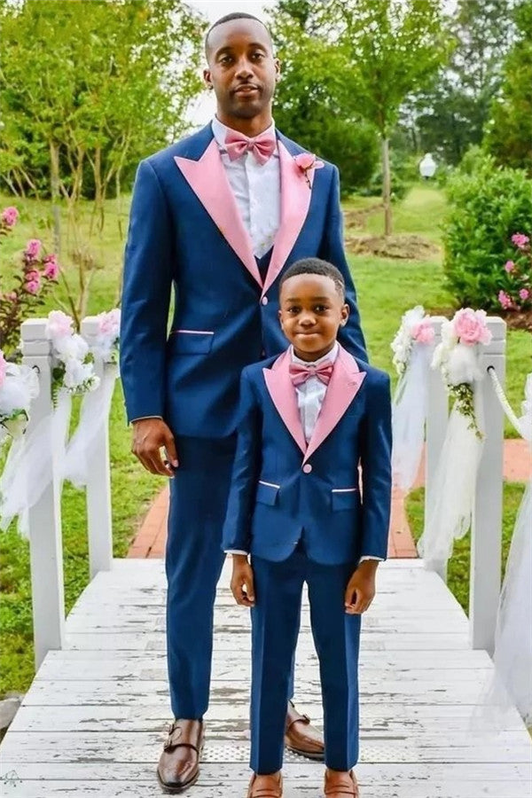 Dark Blue One Button Wedding Groom Suit with Pink Lapel-Wedding Suits-BallBride