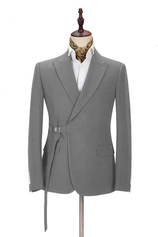 Dark Gray Wedding Tuxedo with Buckle Button - Best Fit-Prom Suits-BallBride