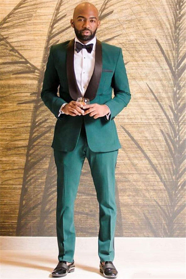 Dark Green Anthony Summer Wedding Suits with One Button for Groom - Fashion Black Shawl Lapel-Prom Suits-BallBride