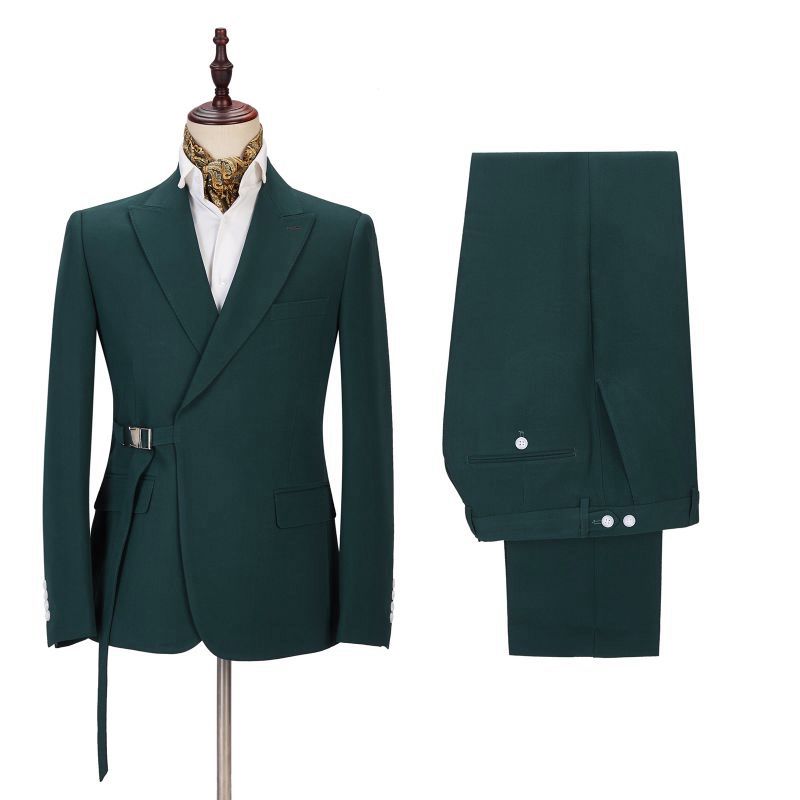 Dark Green Gentle Father Of The Bride Suit with Peaked Lapel-Prom Suits-BallBride