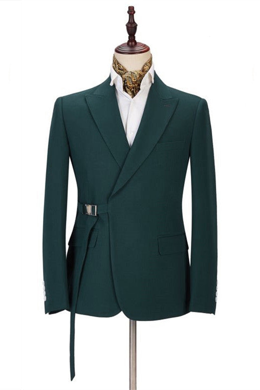 Dark Green Gentle Father Of The Bride Suit with Peaked Lapel-Prom Suits-BallBride