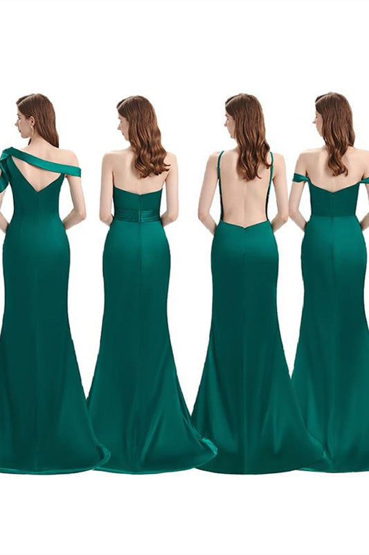Dark Green Long Mermaid Satin Bridesmaid Dresses with Slit-Bridesmaid Dresses-BallBride