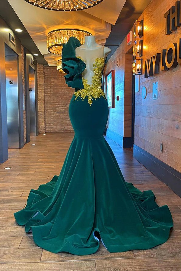 Dark Green Mermaid Prom Dress With Appliques - Perfect for Any Occasion-Occasion Dress-BallBride