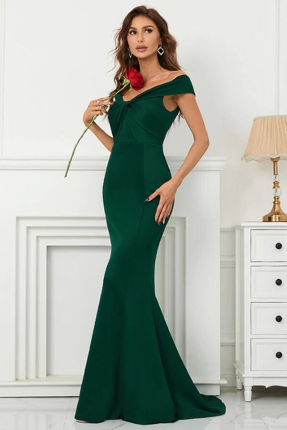 Dark Green Off-The-Shoulder Mermaid Sweetheart Evening Dress On Sale-Evening Dresses-BallBride
