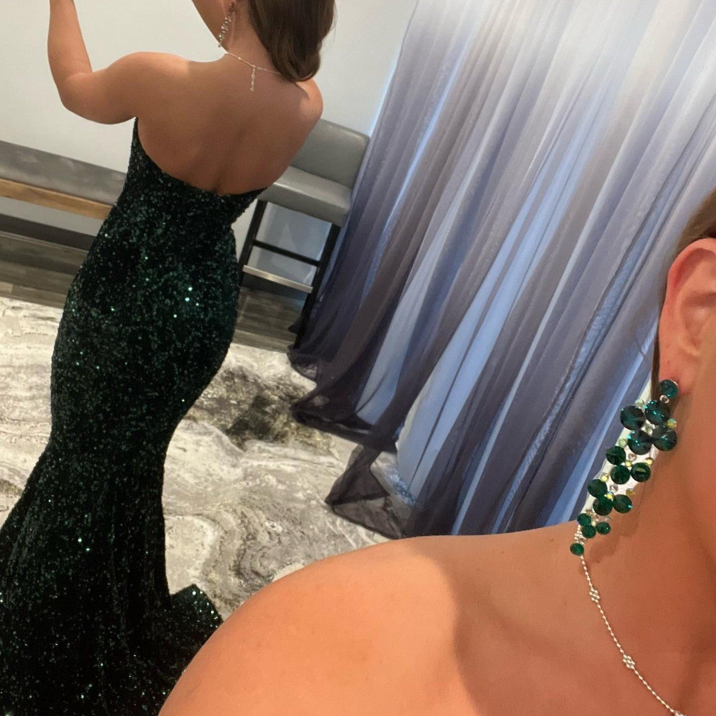 Dark Green V-Neck Long Mermaid Prom Dress with Sequins-BallBride