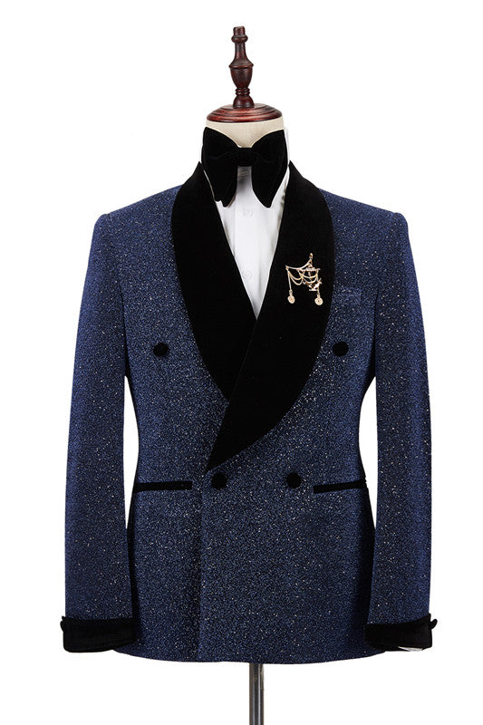 Dark Navy Black Prince Suit for Wedding with Double Breasted Shawl Lapel-Prom Suits-BallBride