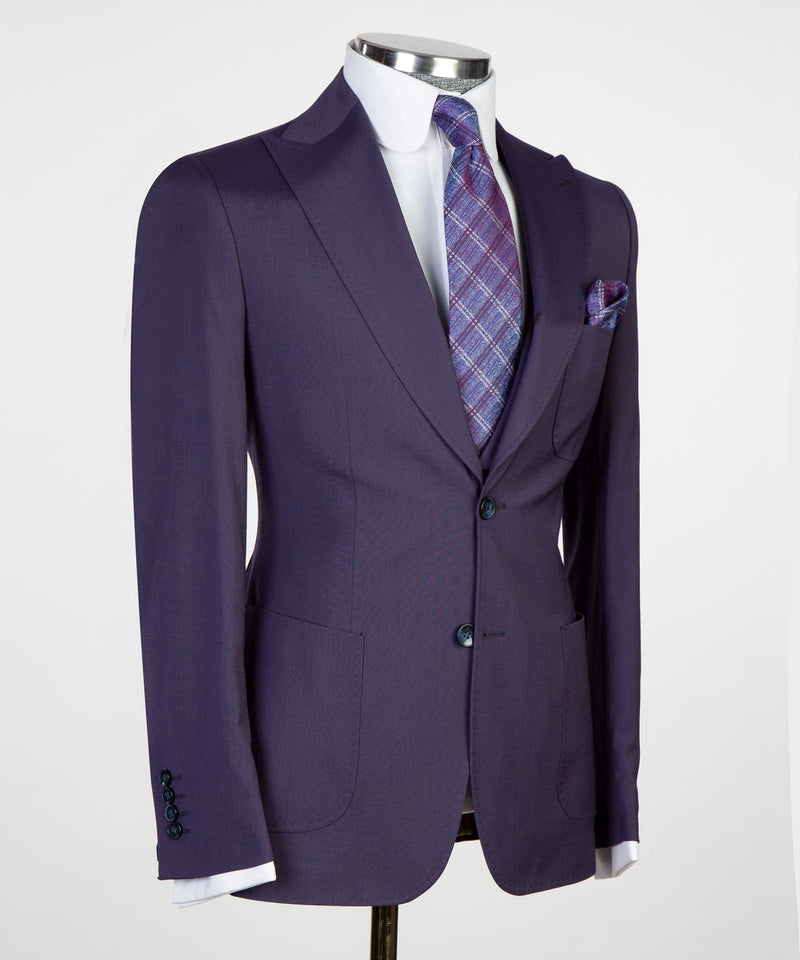 Dark Purple Best Fitted Men Suits - Dustin Chic Peaked Lapel Three Pieces-Wedding Suits-BallBride