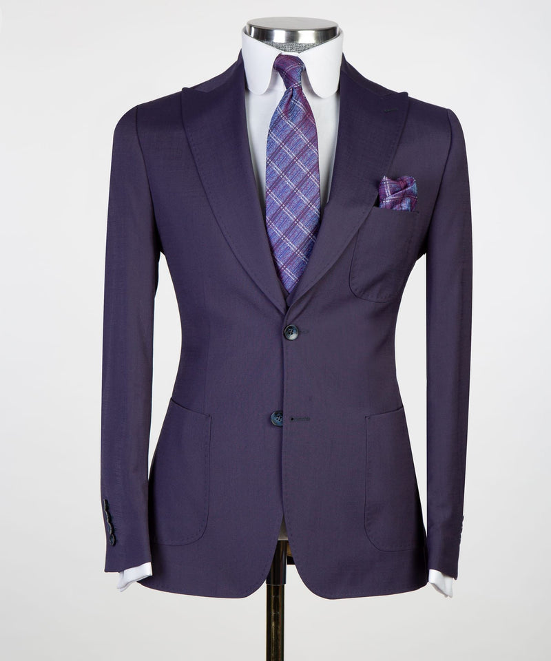 Dark Purple Best Fitted Men Suits - Dustin Chic Peaked Lapel Three Pieces-Wedding Suits-BallBride