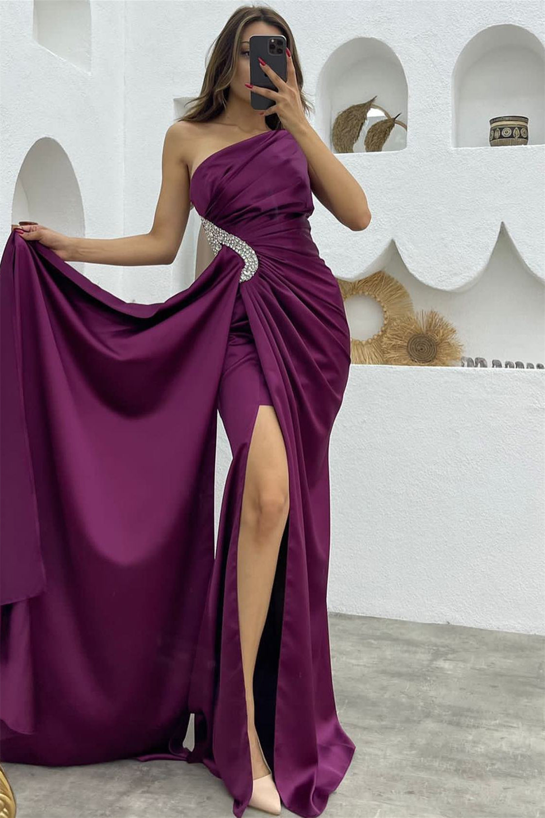 Dark Purple Sequins Mermaid Evening Dress with Long Ruffles Split-BallBride