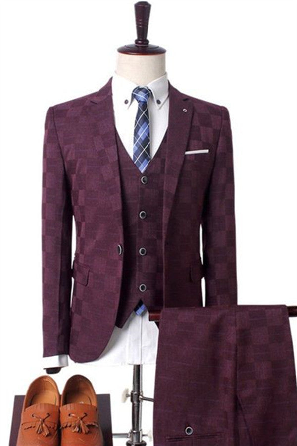 Dark Red Marriage Suit for Men - 3 Pieces Prom Wear-Business & Formal Suits-BallBride