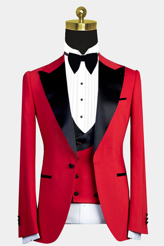 Davis Red Peaked Lapel Easy Fit Men Suit with Black Lapel-Wedding Suits-BallBride