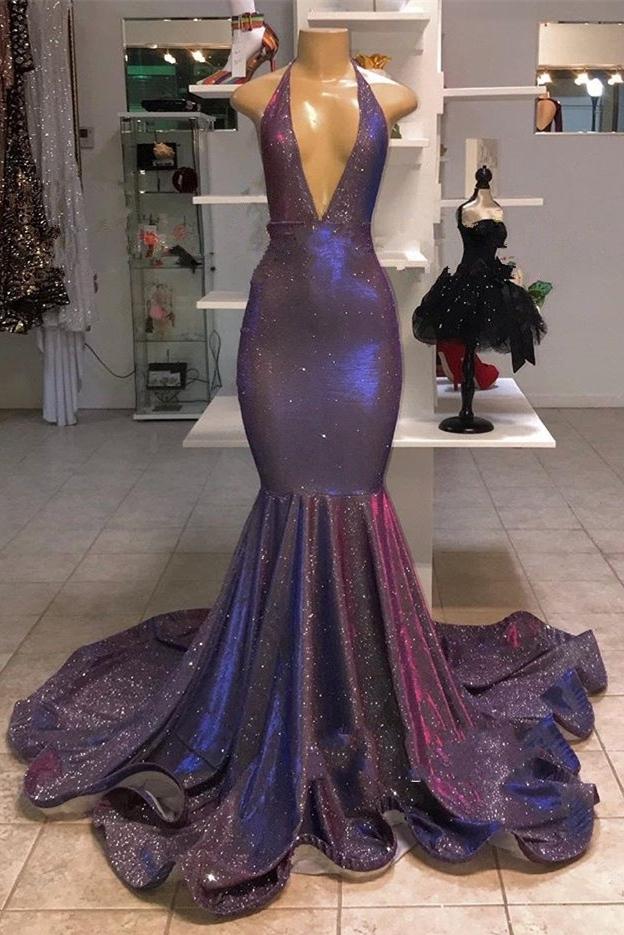 Deep V-Neck Mermaid Sequins Prom Dress Long Party Gowns-Occasion Dress-BallBride
