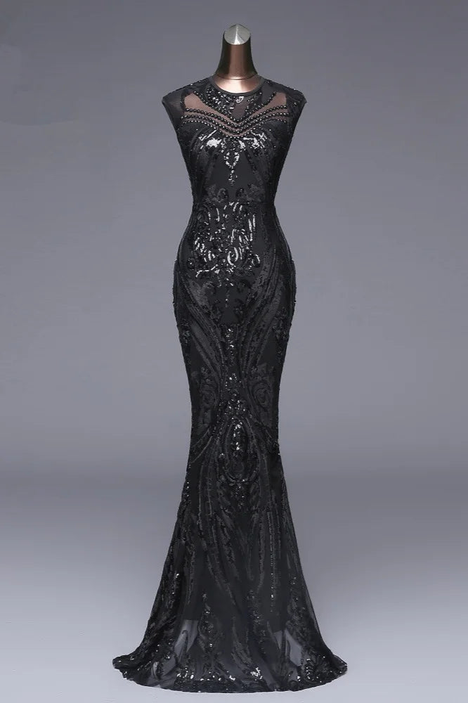Designer Long Sequins Mermaid Prom Dress Zipper Back Evening Gowns-BallBride