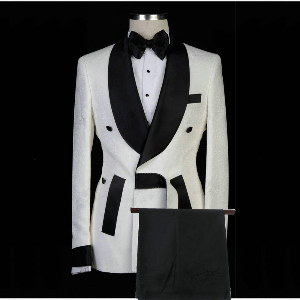 Dominick White Wedding Suit - Jacquard Shawl Lapel Fashion-Wedding Suits-BallBride
