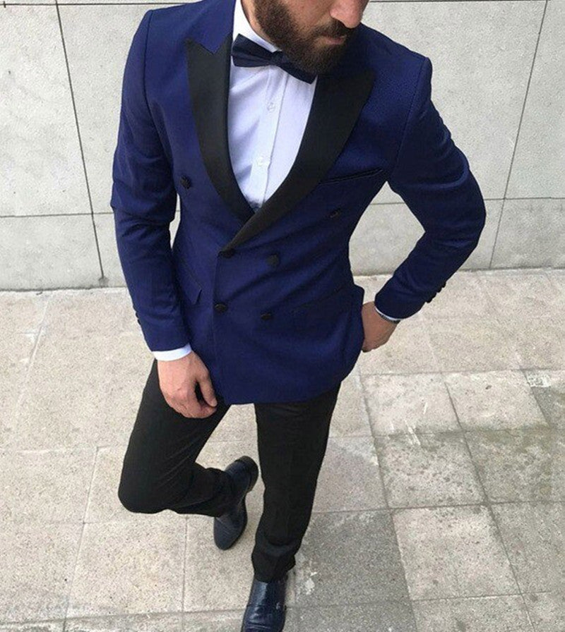 Double Breasted Navy Blue Peaked Lapel Prom Suits for Guys-Prom Suits-BallBride