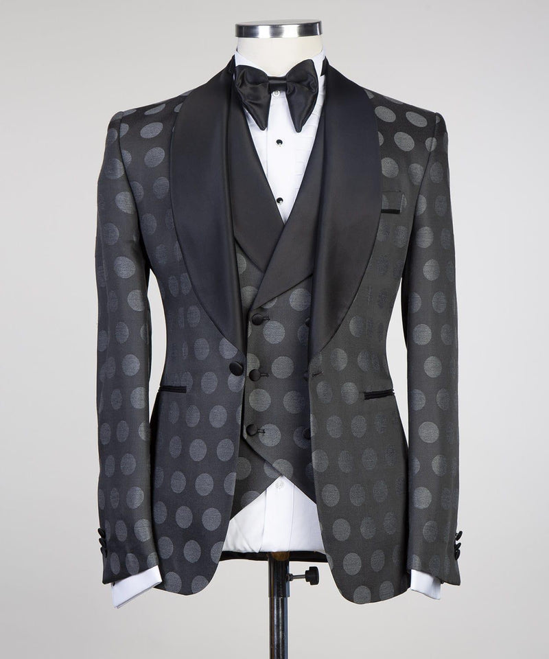 Doug Black Fitted Men Suits with Fashion Pattern and One Button Shawl Lable-Wedding Suits-BallBride