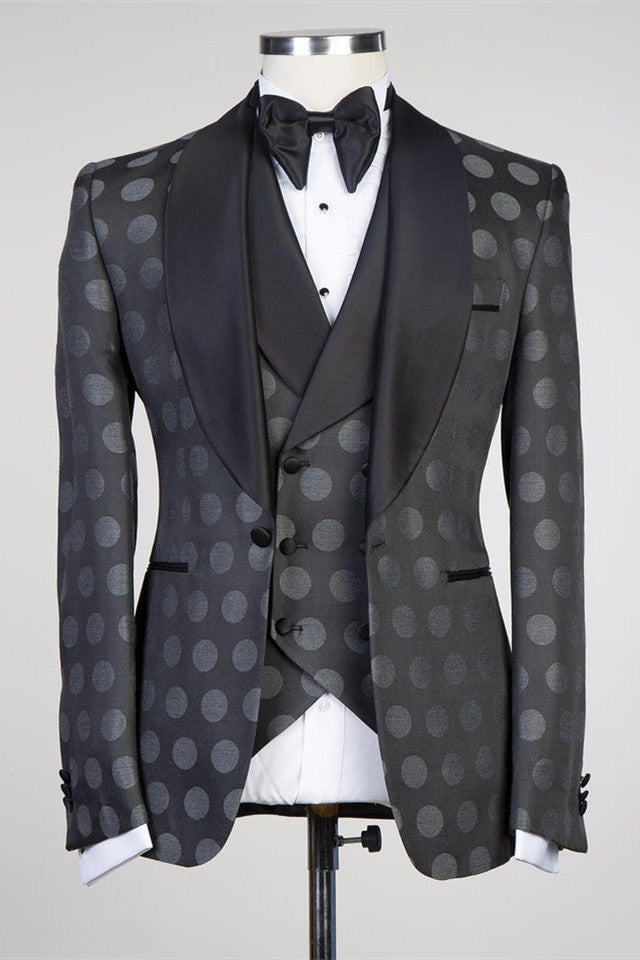 Doug Black Fitted Men Suits with Fashion Pattern and One Button Shawl Lable-Wedding Suits-BallBride