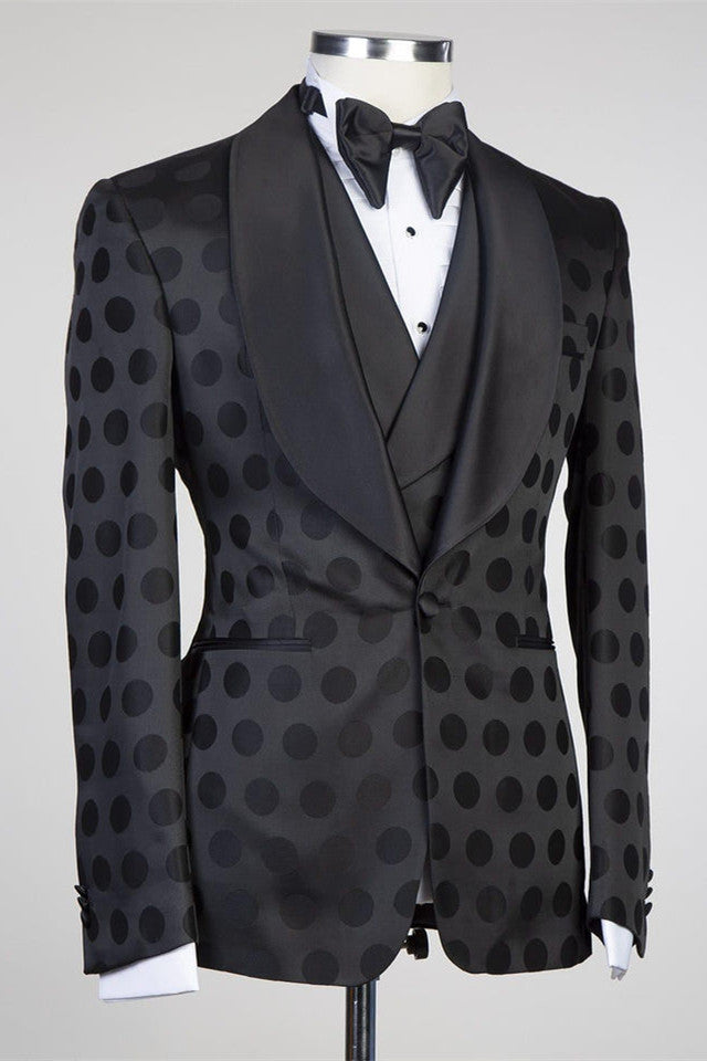 Douglas Fashion Black Pattern Slim Fit Shawl Lapel Three Pieces Men Suits-Wedding Suits-BallBride