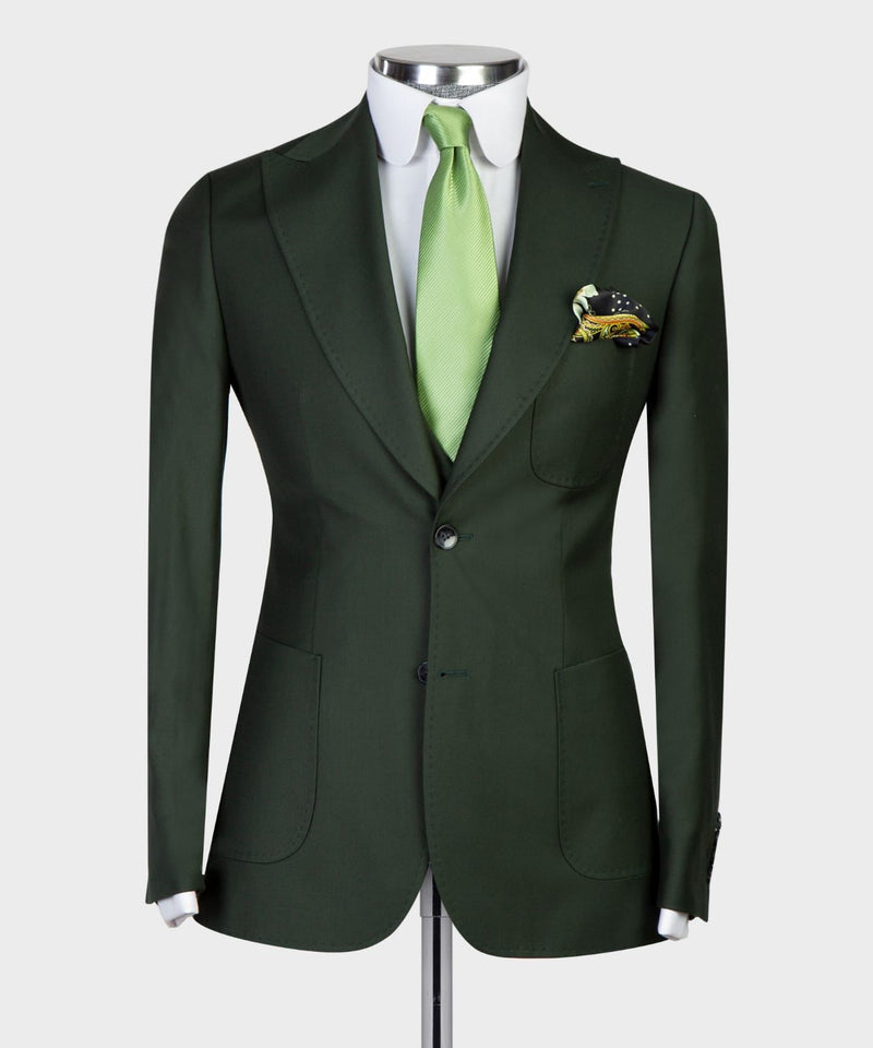 Dudley Chic Three Piece Business Suit - Dark Green Peaked Lapel-Wedding Suits-BallBride