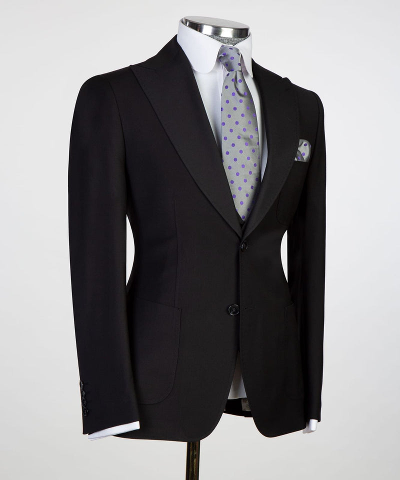Duncan Newest Men Suits - Black Two Buttons Peaked Lapel For Business-Wedding Suits-BallBride