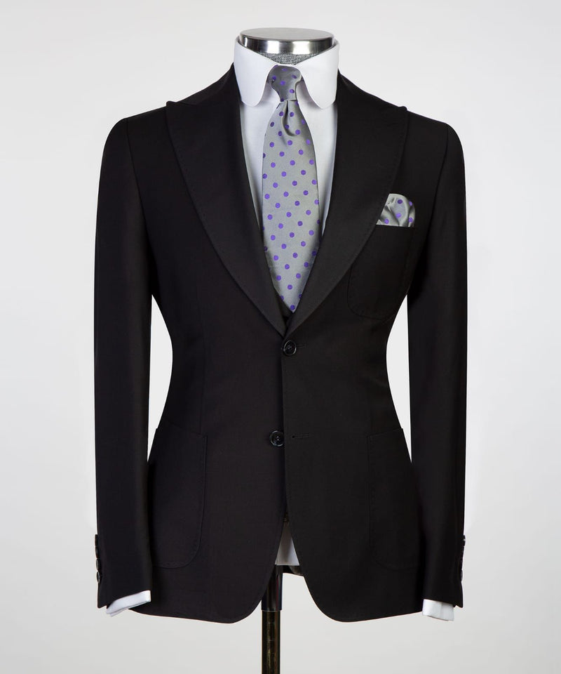 Duncan Newest Men Suits - Black Two Buttons Peaked Lapel For Business-Wedding Suits-BallBride