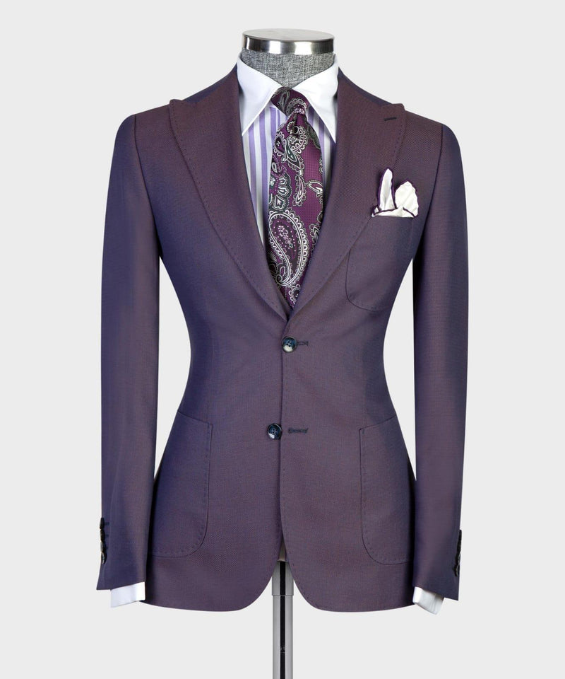 Eamonn Modern Dark Purple 3-Piece Peaked Lapel Men Suits for Business-Wedding Suits-BallBride