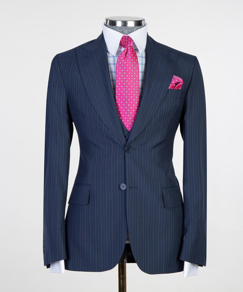 Easy Fit Business Men Suits: Freddie Fashion Style Dark Navy Peaked Lapel-Wedding Suits-BallBride