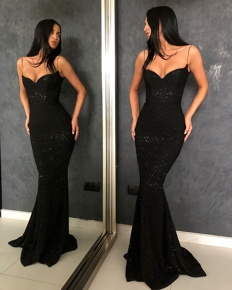 Elegant Black Mermaid Evening Dress with Paillette-BallBride