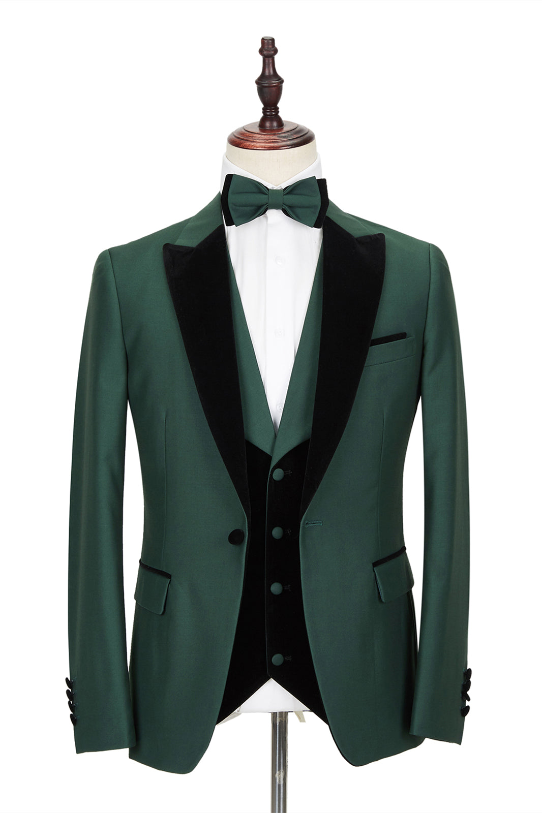 Elegant Black Peak Lapel Wedding Suit for Men | Velvet Banding Formal Suit-Wedding Suits-BallBride