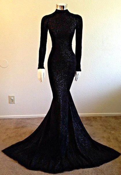 Elegant Black Sequins Long Sleeves Prom Dress Mermaid Long-Occasion Dress-BallBride
