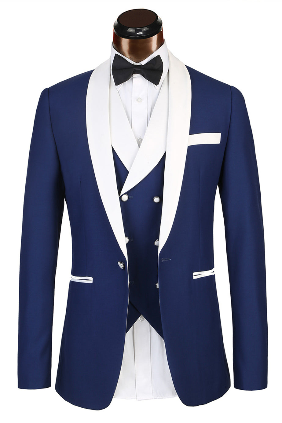 Elegant Blue Men's Suit for Weddings - 3 Piece White Lapel Edge Banding-Wedding Suits-BallBride