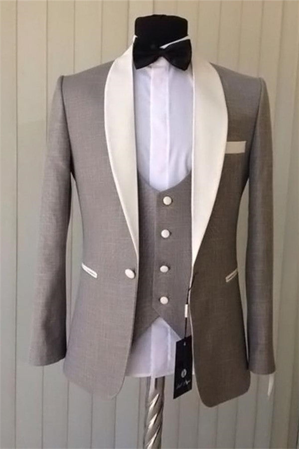Elegant Brown Shawl Lapel Tuxedo With One Button for Weddings-Wedding Suits-BallBride
