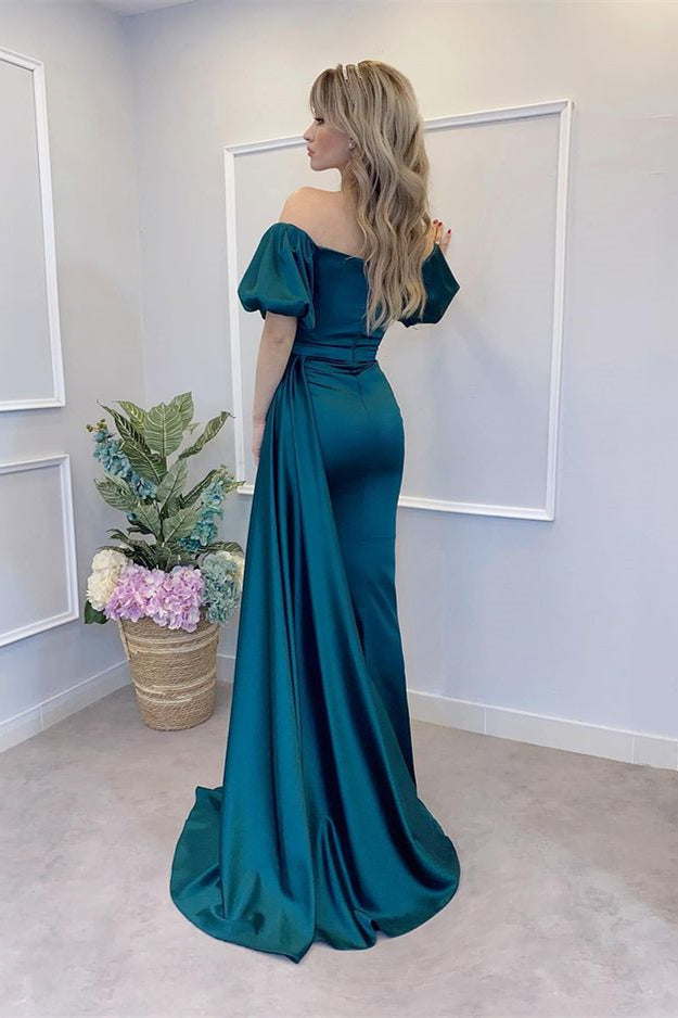 Elegant Bubble Sleeves Off-the-Shoulder Prom Dress Mermaid Long With Slit-Occasion Dress-BallBride