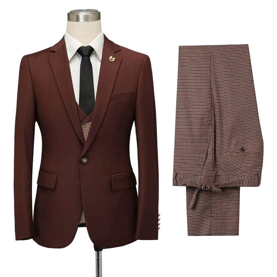 Elegant Burgundy Fitted Wedding Suit for Men's Party-Wedding Suits-BallBride