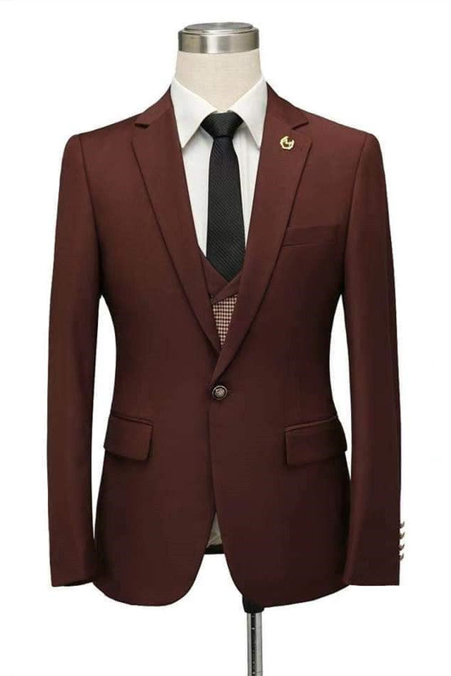 Elegant Burgundy Fitted Wedding Suit for Men's Party-Wedding Suits-BallBride