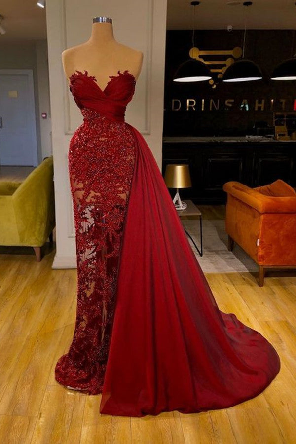 Elegant Burgundy Lace Appliques Prom Dress With Ruffles Sweetheart-Occasion Dress-BallBride
