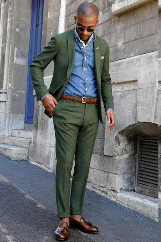 Elegant Dark Green Wedding Suit for Men with Peaked Lapel-Prom Suits-BallBride