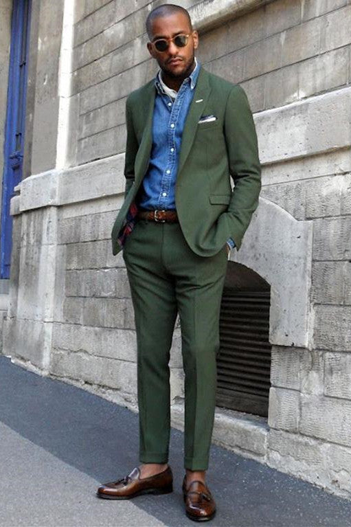 Elegant Dark Green Wedding Suits for with Peaked Lapel-Prom Suits-BallBride